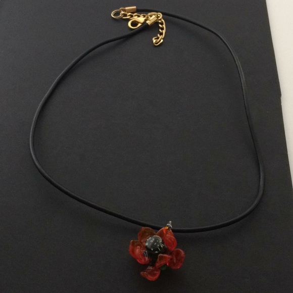 jewerly Jewelry - Vintage glass gold plated natural leather chocker